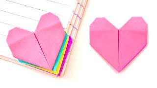 Easy Sticky Note Origami  Heart Bookmark  Post it Origami  Paper Origami Heart Bookmark [upl. by Helms]