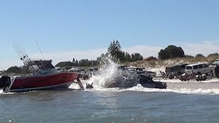 Retrieving a boat when the swell is pushing at Lancelin beach [upl. by Winnah493]