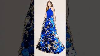 womensfashion beautiful blue flowers shiny dress glitter art work fashionillustration 💙 [upl. by Amar130]