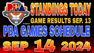 PBA standings today as of September 13 2024  Pba Game results  Pba schedule September 14 2024 [upl. by Assiralk]