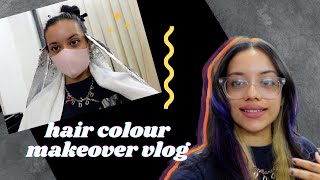 getting curtain bangs  bleached peekaboounderlights hair salon vlog  indian hair [upl. by Courcy]