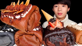 ASMR CHOCOLATE MOCHI TOWEL CREPE CAKES Eating Sound  MAR ASMR [upl. by Lipsey]