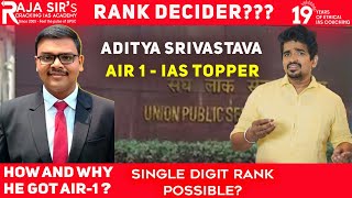 ADITYA SRIVASTAVA AIR 01 Secrets  IAS 2023 Topper  UPSC CSE  Raja Sirs Cracking IAS Academy [upl. by Nonnaehr]