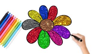 Colorful flower painting  Drawing flowers with shiny colors  painting for kindergarten children [upl. by Nylaras]