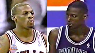 Dennis Rodman vs Kevin Garnett 1st Meeting in Chicago Rodman 24 Rebounds amp Schools Rookie KG [upl. by Ozkum]