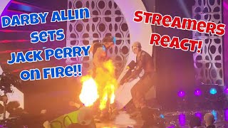 Streamers React Darby Allin sets Jack Perry on Fire at aew Double or Nothing aewdoubleornothing [upl. by Adao]