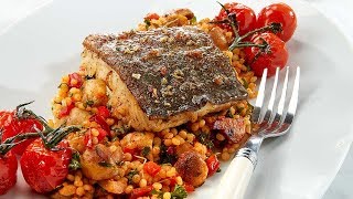 Recept Skrei met tapastomaten en parelcouscous met groenten – Colruyt [upl. by Idonah736]