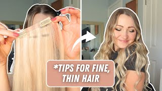 HOW TO APPLY CLIP IN HAIR EXTENSIONS FOR THIN HAIR  tips for short thin hair [upl. by Ihtak]