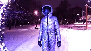 New Years night walk in a spacesuit Winter ski overalls in metallic color and a gas mask GP21 [upl. by Calvo]