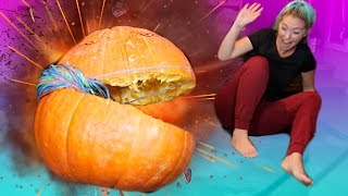 INSANE DIY EXPLODING A GIANT PUMPKIN WITH RUBBER BANDS  CRAZY Experiment  NICOLE SKYES [upl. by Tabber]