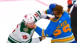 Mason Shaw Nathan Walker Fight FULL CLIP St Louis Blues vs Minnesota Wild  NHL Highlights [upl. by Anetta347]