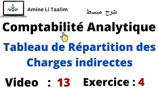 Comptabilité Analytique  Tableau de Répartition des charges indirectes Exercice 4 [upl. by Lyontine]