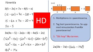 Förenkling av uttryck med faktorer framför parenteser åk 8 HD [upl. by Hawthorn46]