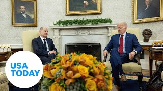 Joe Biden applauds German leader for keeping promise with Ukraine  USA TODAY [upl. by Nedyrb]