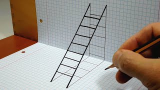 How to Draw a 3D Ladder Trick art on Graph paper [upl. by Rempe162]