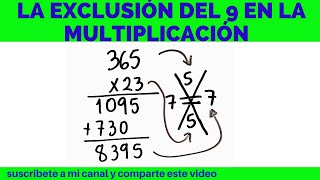 PRUEBA DE LA EXCLUSION DEL NUEVE 9 EN LA MULTIPLICACION DE DOS CIFRAS EN EL MULTIPLICADOR [upl. by Claus676]