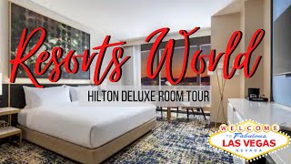 Resorts World Room Tour  Hilton Las Vegas Deluxe King Strip View Room [upl. by Negris]