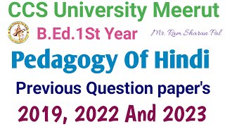 Pedagogy of Hindi BEd1st Year previous question papers RamSharanPal [upl. by Kampmann]