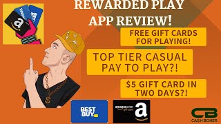 Rewarded Play App Review  Best Casual Pay to Play Free Gift Cards 5 Reward in Two Days [upl. by Alusru]