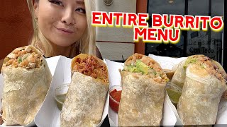 HOW FAST CAN I EAT THE ENTIRE BURRITO MENU at Taco Masa in Long Beach CA RainaisCrazy [upl. by Iny]