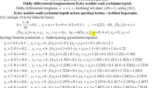 Oddiy differensial tenglamalarni taqribiy yechishning Eyler usuli [upl. by Yslek]