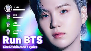 BTS  Run BTS Line Distribution  Lyrics Karaoke PATREON REQUESTED [upl. by Arinay]