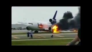 FedEx DC10 Crash Landing Raw Footage  Aircraft on fire at FortLauderdale Airport [upl. by Elnore]