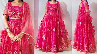 Designer party wear lehenga cutting amp stitching  Convert net saree into lehenga  lehenga stitching [upl. by Ydneh879]