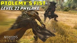 Defeating Ptolemys Fist  Level 22 Phylake Location amp Weapon Drop Guide  Assassins Creed Origins [upl. by Nireil]