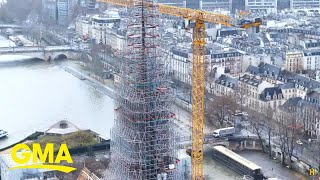 GMA views Notre Dame Cathedrals new spire amid reconstruction [upl. by Nylsirk22]