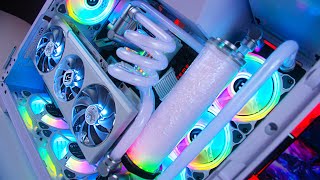 The ALL WHITE Custom Water Cooled RGB Gaming PC Build [upl. by Bobseine]