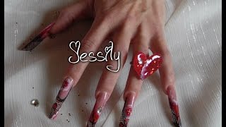 Ongle en gel Pose St Valentin incrustation de tulle partie 1 [upl. by Zenobia]