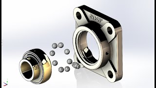 One inch square flanged ball bearing CAD model free download  UCF 205 bearing CAD models [upl. by Halland]