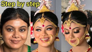 ROYAL BENGALI BRIDAL MAKEUPGLASS SKIN Reet kaur makeovers [upl. by Morena699]