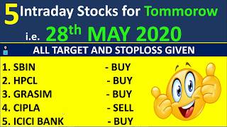 Daily Intraday Calls For Tomorrow  5 Jackpot Intraday Trading Tips  28 th May 20 earnwithme [upl. by Rowland]