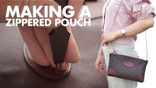 Making a zippered woman pouch  Leather work tutorial [upl. by Erdda]