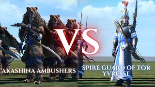 WARHAMMER III Total War  Akshina Ambushers VS Spire Guard of Tor Yvresse [upl. by Yanrahc429]