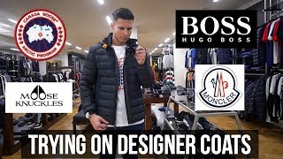 Designer Coat Try On Haul  Shopping Vlog Canada Goose Moncler Hugo Boss [upl. by Trudi]