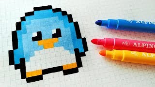 Handmade Pixel Art  How To Draw Kawaii Penguin pixelart [upl. by Aratal]