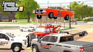 DUKES OF HAZARD ROLEPLAY GENERAL LEE JUMPS SHERIFF MULTIPLAYER  FARMING SIMULATOR 2019 [upl. by Enoyrt]