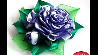 МК цветы из двухцветных лепестков Канзаши Цветы из лент DIY Ribbon flowers [upl. by Drarej]