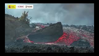 Day 31 Massive boulder dragged down lava river La Palma Volcano [upl. by Landau]