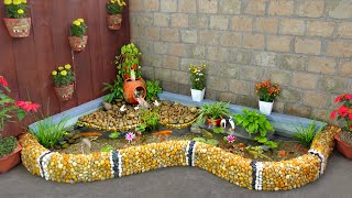 Garden decor Easy to DIY awesome waterfall aquarium from pebbles [upl. by Anurb]