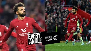 Every angle of Salahs strike from Alissons pinpoint pass  Liverpool vs Man City [upl. by Ynamrej]