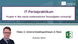 ITFerialpraktikum Video 2 Unterschiedshypothesen tTest [upl. by Skutchan]