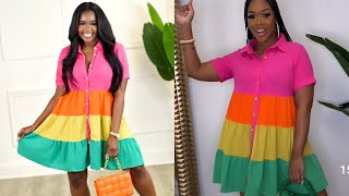 How to make a COLLARED TIERED SHIRT DRESS with TURN UP SLEEVE [upl. by Robbie]