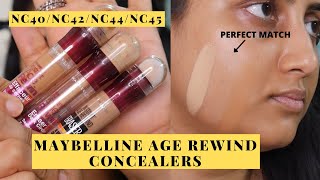 Maybelline Instant Age rewind dark circle eraser concealers swatches CaramelSandButterscotchNC40 [upl. by Ylreveb]