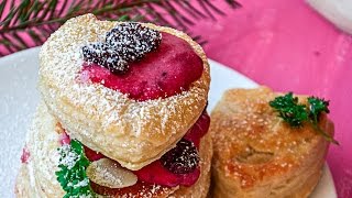 French Style Pastry Filled With Strawberry Cream  Valentine Dessert  Berry Crème Fraîche Puffs [upl. by Gnourt112]