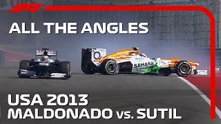 Maldonado Clashes With Sutil  All The Angles  2013 United States Grand Prix [upl. by Alita]