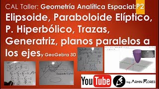 Geometría Analítica Espacial Elipsoide Paraboloide Elíptico Hiperbólico GeoGebra 3D Taller P2 [upl. by Ahseikram]